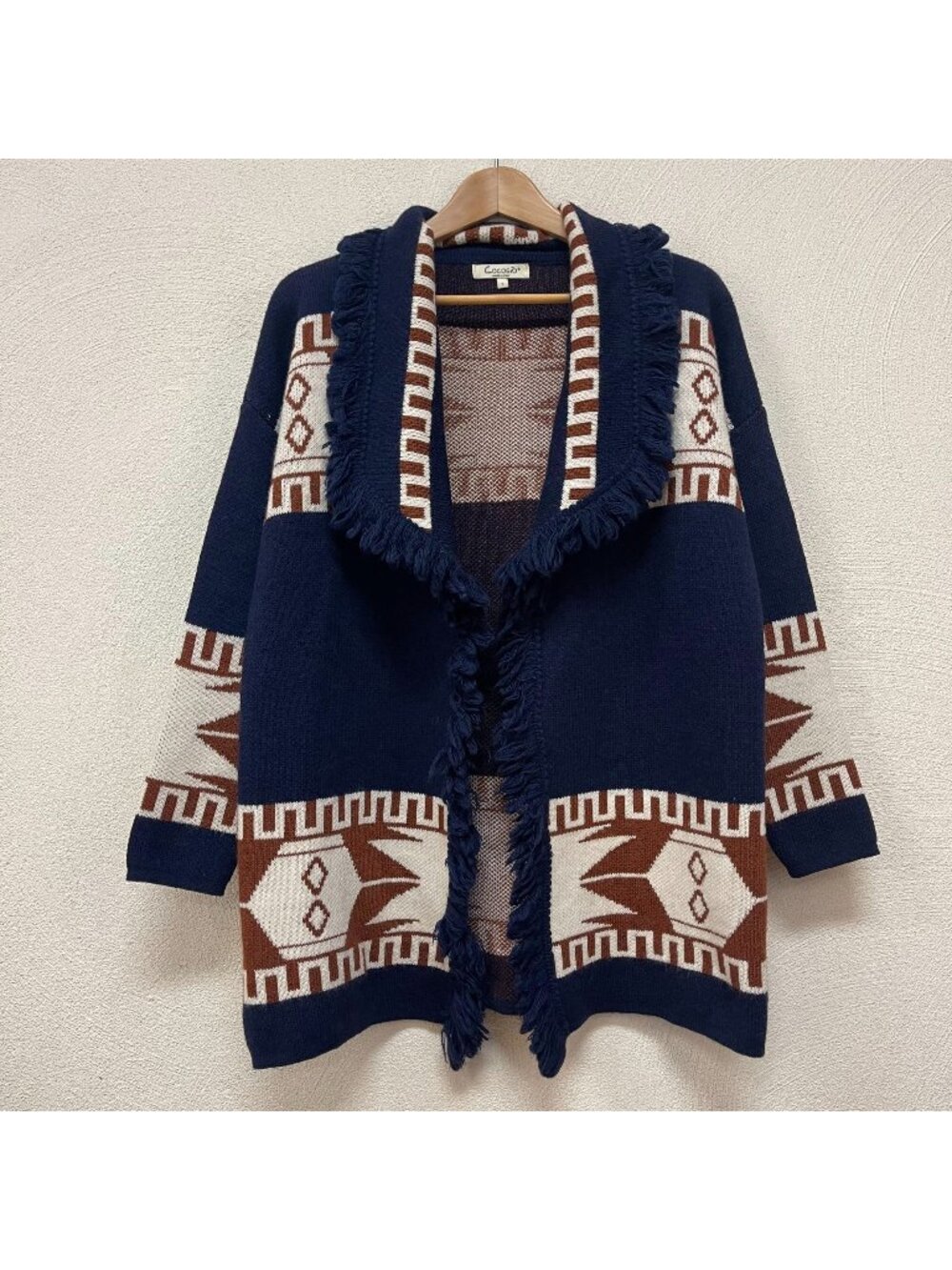 CocoGio Aztec Fringed Wool Blend Cardigan Sweater Wool Blend Made in Italy Sz S